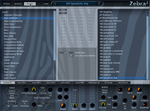 Zebra 2 has a superb selection of presets Zebra 2 has a superb selection of presets